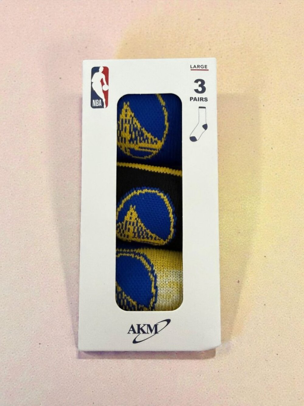 NBA Men’s Golden State Warriors Set of 3 Crew Socks Size Large NEW NIB